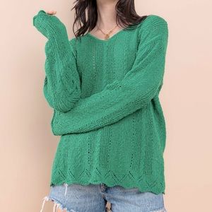 80 Eyelet V Neck Knitting Sweater